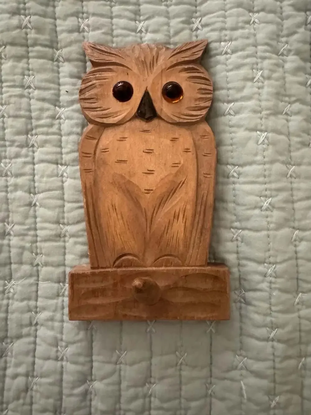 Vintage Carved Wood Owl Wall Mount Hook Hand Made in Germany